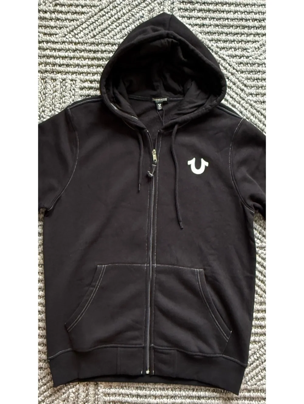 NWT True Religion Sherpa Puff Print Logo Zip Hoodie size M